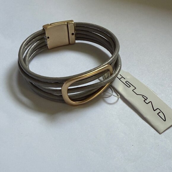 🖤 NWT! Gray Multi-Strand Bracelet | Gold Intertwined Design & Magnetic Close - Picture 2 of 3